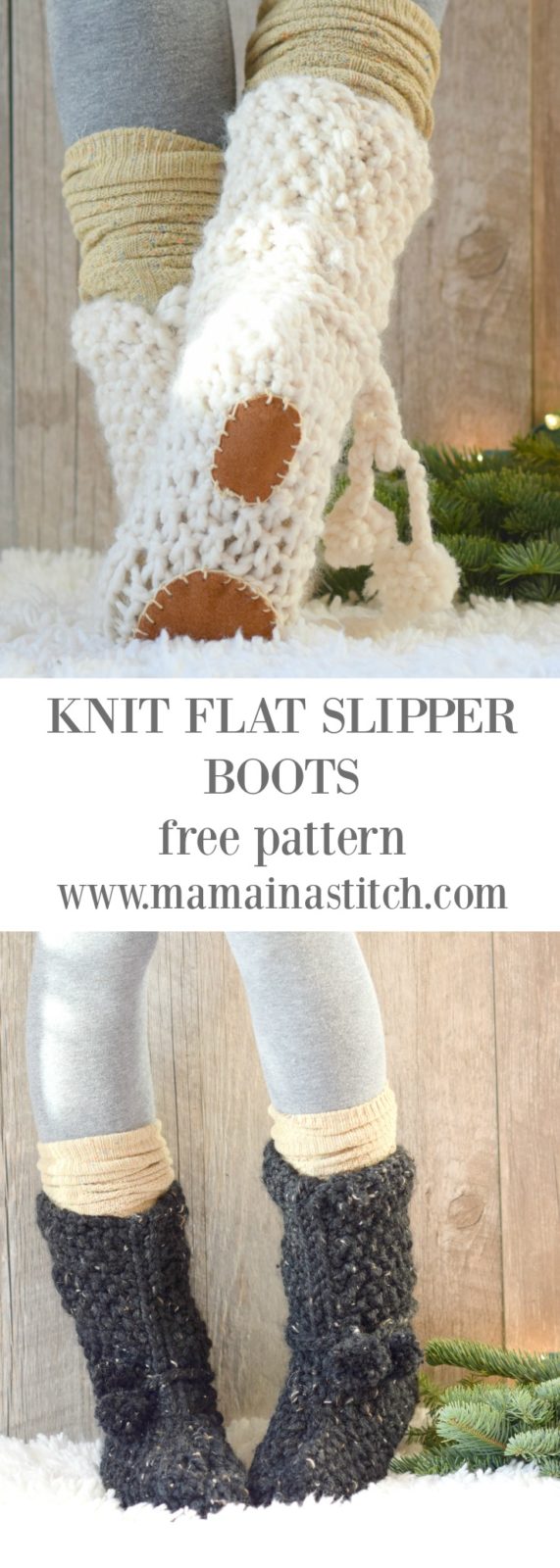 Mountain Chalet Boot Slipper Knitting Pattern Knit Flat