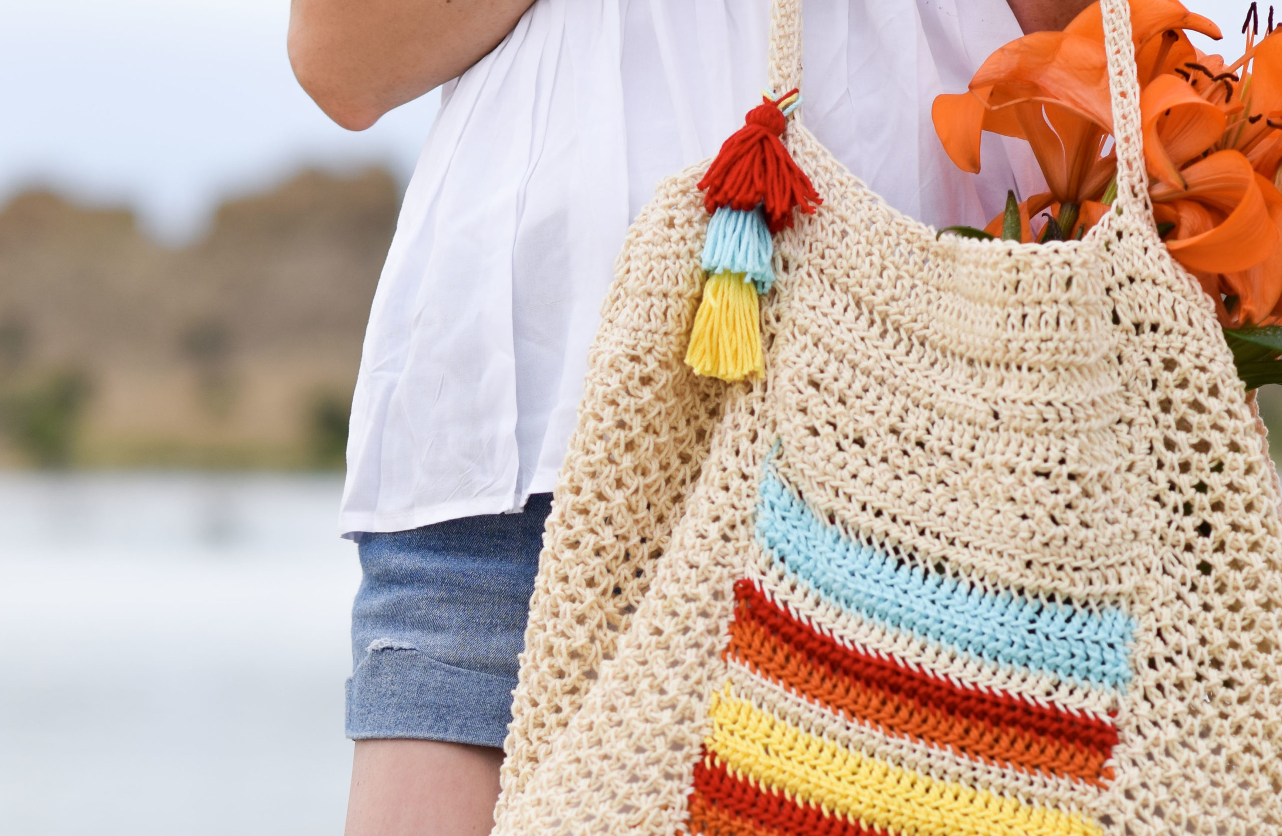 Crochet bag- Alpine tulip bag- simple, colorful and textured tote bag