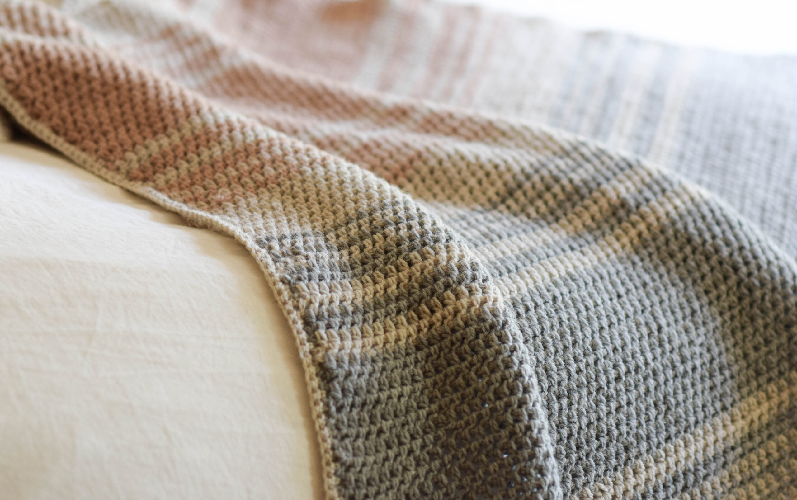 Crochet Blanket Afghan Throw Blue & White Stripes Wool 36" x  54" Good Condition