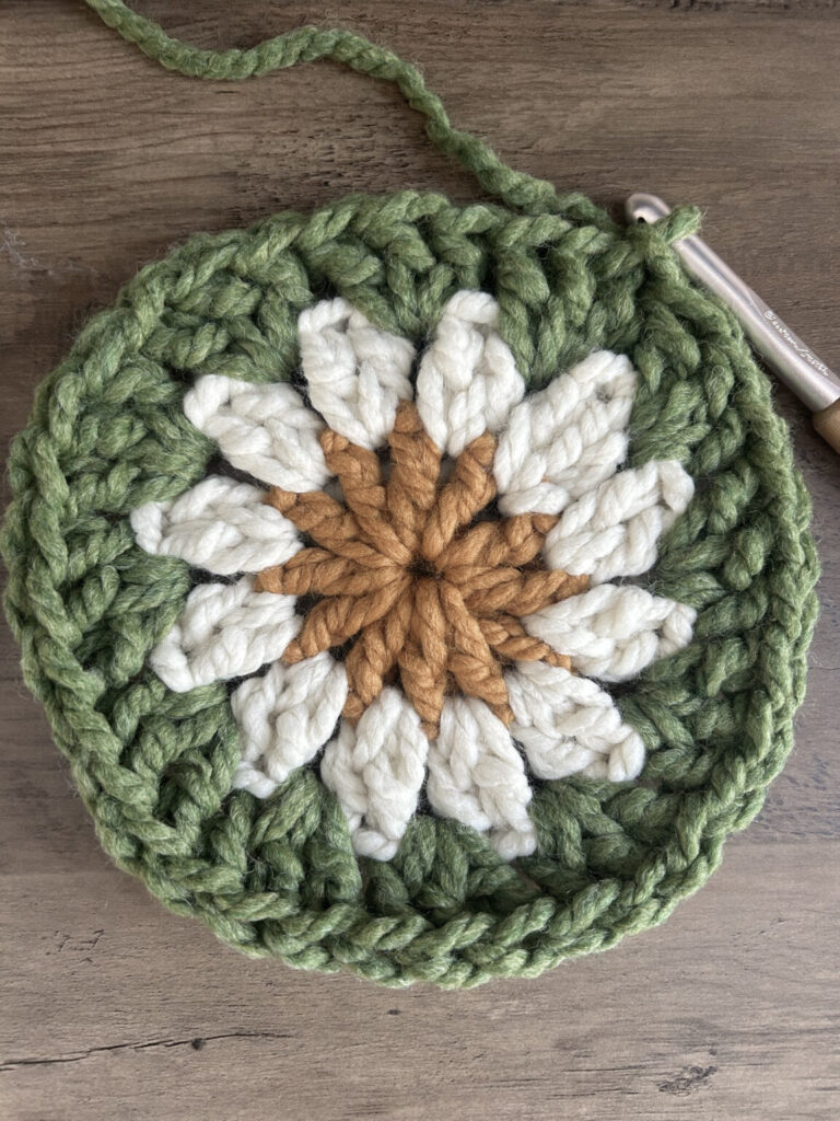 Round three of a flower granny square